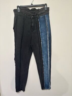 Women’s High-Waist Two-Tone Black and Blue Skinny Jeans